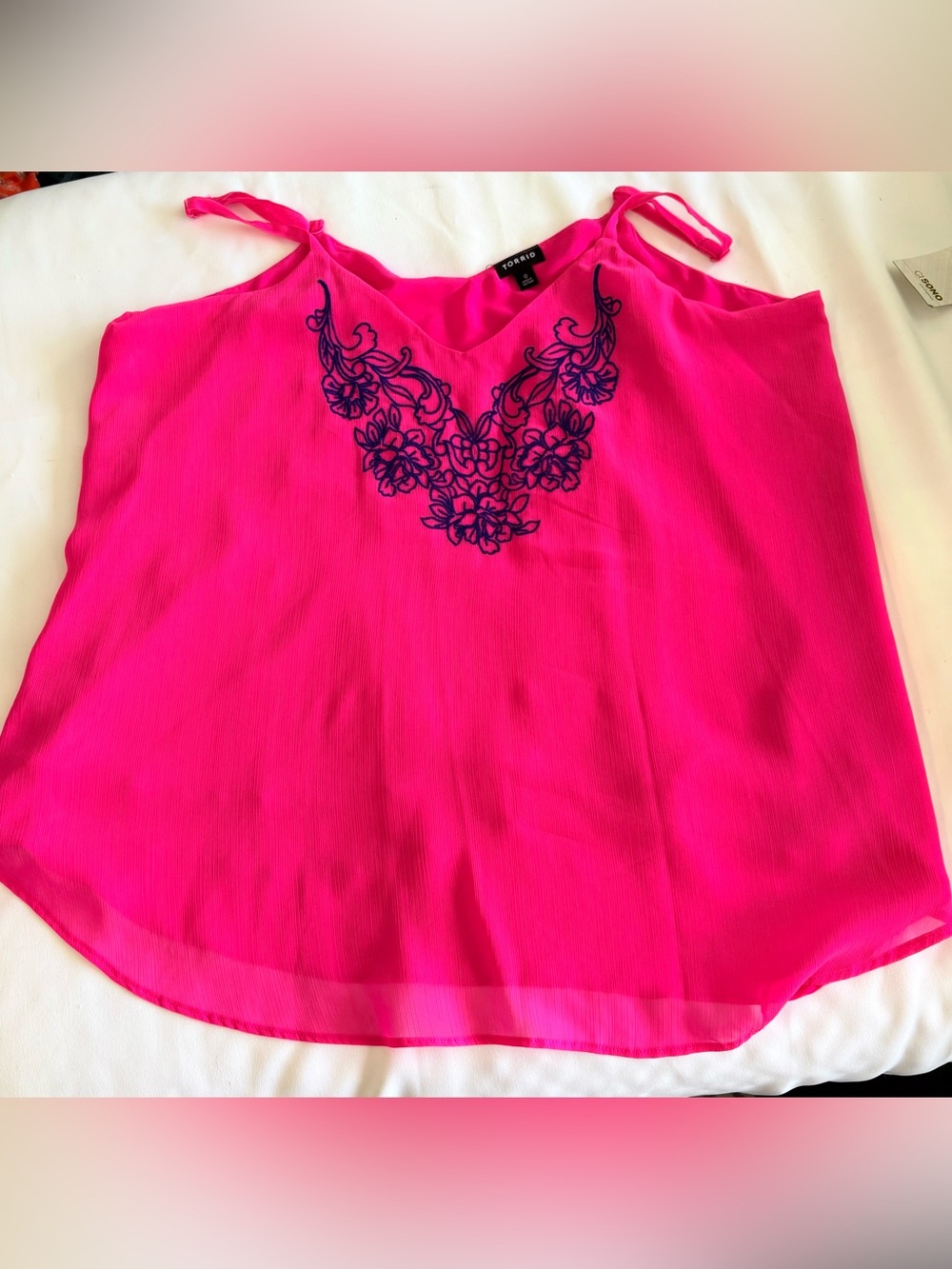 torrid Hot Pink Camisole with Navy Floral Embroidery